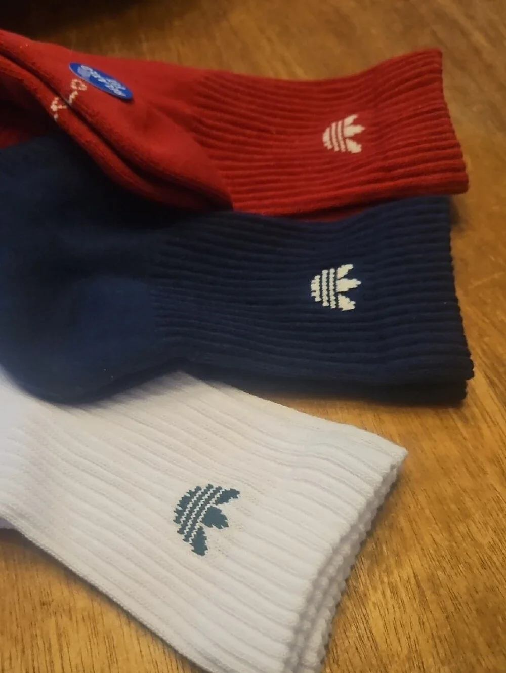 adidas 3-Pack Crew Socks in Red, Navy & White